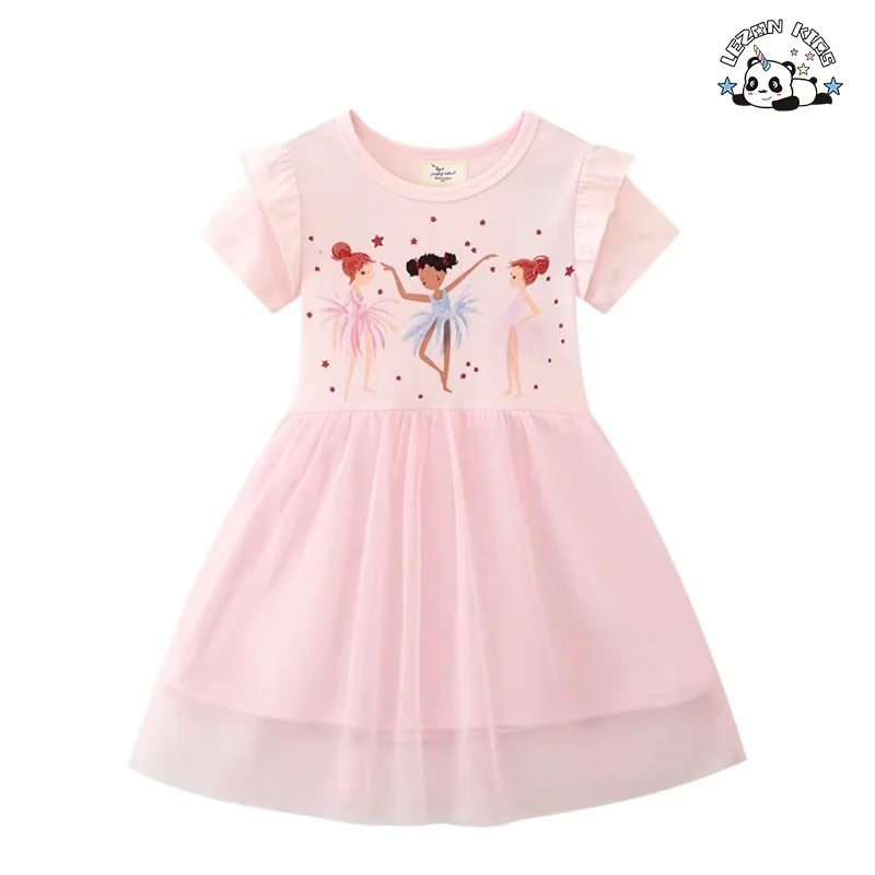 LEZONKIDS - Customizable New Fashion Printed Cartoon Design Baby Girl Dress Boutique Princess Tulle Girls Dress